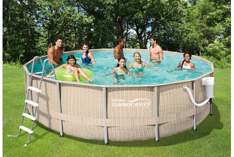 18' Round Frame Above Ground Pool Package | Light Wicker Wall Pattern | 52" Wall | NB2232