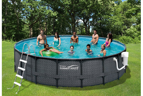 15' Round Frame Above Ground Pool Package | Dark Wicker Wall Pattern | 48" Wall | NB2131