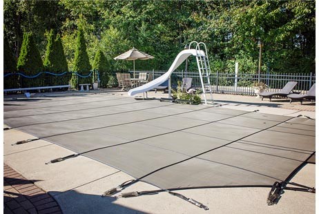 GLI Secur-A-Pool 20' x 40' Mesh Safety Cover | Tan | 4' x 6' Center End Step | 202040RECES46SAPTAN