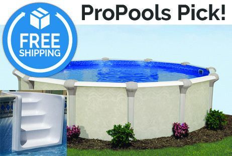 Chesapeake 24' Round <b>Resin Hybrid</b> Above Ground Pool Kit | <b>White In-Wall Pool Step</b> | Standard Package | 54" Wall | 66638