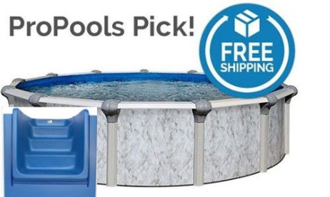 Tahoe 18' Round Resin Hybrid Above Ground Pool Kit | <b>Blue In-Wall Pool Step</b> | Standard Package | 54" Wall | 67265