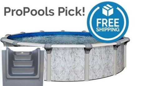 Tahoe 24' Round Resin Hybrid Above Ground Pool Kit | <b>Gray In-Wall Pool Step</b> | Standard Package | 54" Wall | 67270