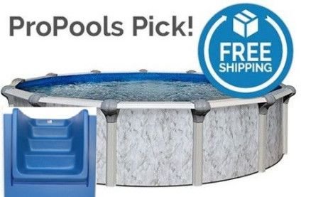 Tahoe 24' Round Resin Hybrid Above Ground Pool Kit | <b>Blue In-Wall Pool Step</b> | Premier Package | 54" Wall | 67274