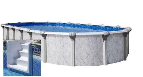 Tahoe 16' x 28' Oval Resin Hybrid Above Ground Pool Kit | <b>White In-Wall Pool Step</b> | Premier Package | 54" Wall | 67290