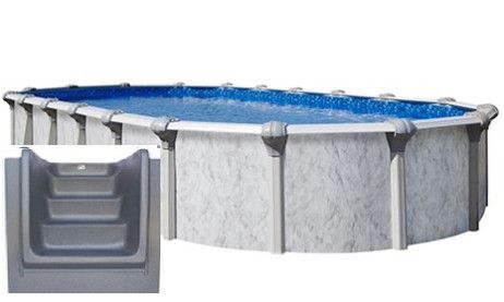 Tahoe 16' x 28' Oval Resin Hybrid Above Ground Pool Kit | <b>Gray In-Wall Pool Step</b> | Premier Package | 54" Wall | 67291