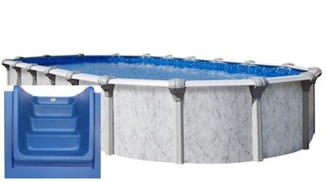 Tahoe 16' x 28' Oval Resin Hybrid Above Ground Pool Kit | Blue In-Wall Pool Step | Premier Package | 54" Wall | 67292