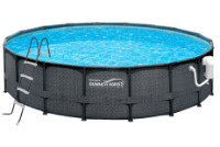 15' Round Frame Above Ground Pool Package | Dark Wicker Wall Pattern | 48" Wall | NB2131