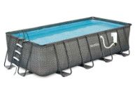 12' x 24' Rectangular Frame Above Ground Pool Package | Dark Wicker Wall Pattern | 52" Wall | NB2134