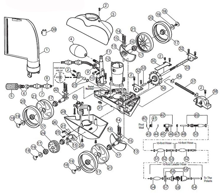 Polaris 280 Automatic Pool Cleaner | Includes Hose & Back-up Valve | F5 | 56226 Parts Schematic