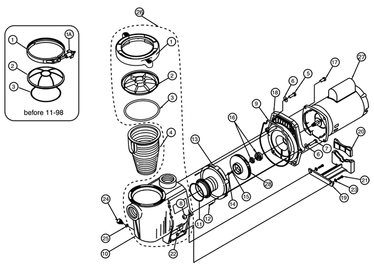 Pentair WhisperFlo 3 HP Energy Efficient Full Rated 3-Phase Pool Pump 208-230-460V | WFK-12 | 011571 011644 Parts Schematic