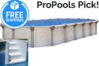 Chesapeake 16' x 28' Oval Resin Hybrid Above Ground Pool Kit | <b>White In-Wall Pool Step</b> | Standard Package | 54" Wall | 66743